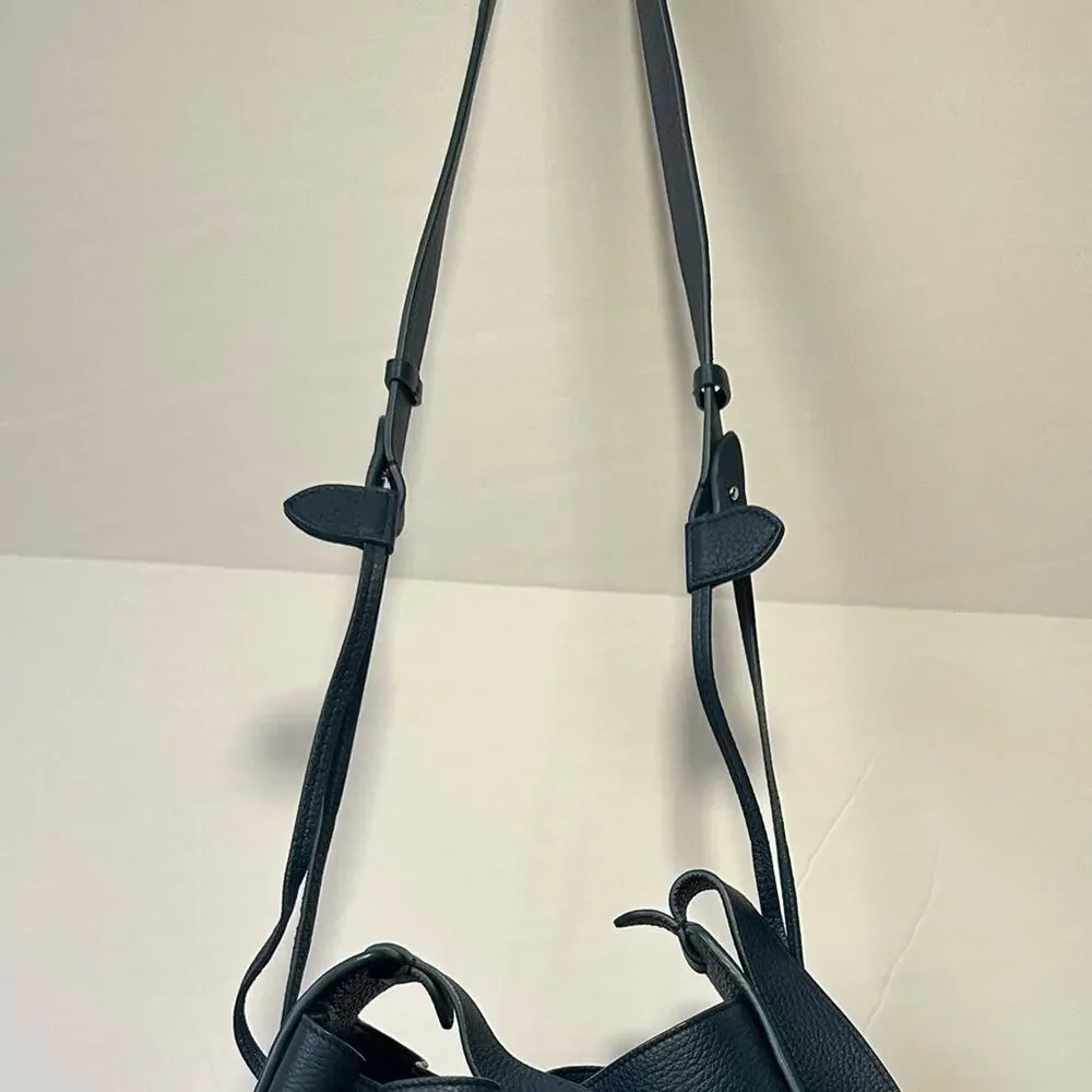 The Row XL Drawstring Hobo Shoulder Bag Marine Blue Pebbled Leather Bucket Bag
